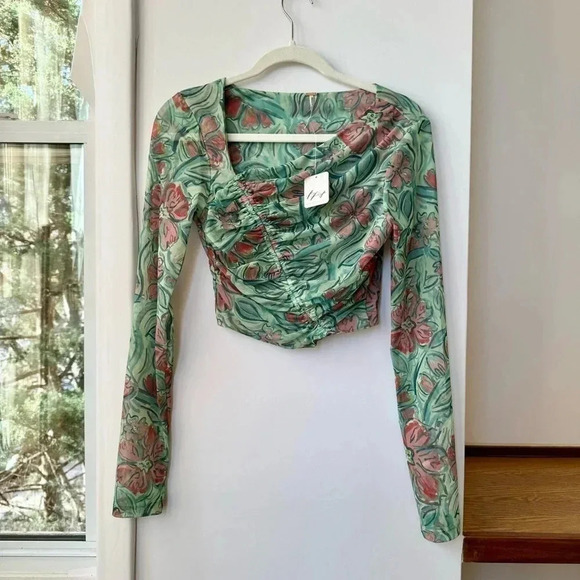 NWT Free People Supernova Set Two Piece Skirt Crop Top Long Sleeve Green Medium - Picture 9 of 17